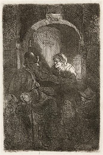 REMBRANDT VAN RIJN A Hurdy-Gurdy Player Followed by Children at the Door of a House (The Schoolmaster).